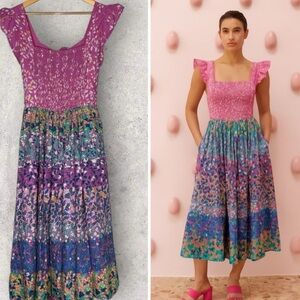 Caroline Constas Midi Dress Tiered Smocked Midi Maxi spring vibes size Small NwT